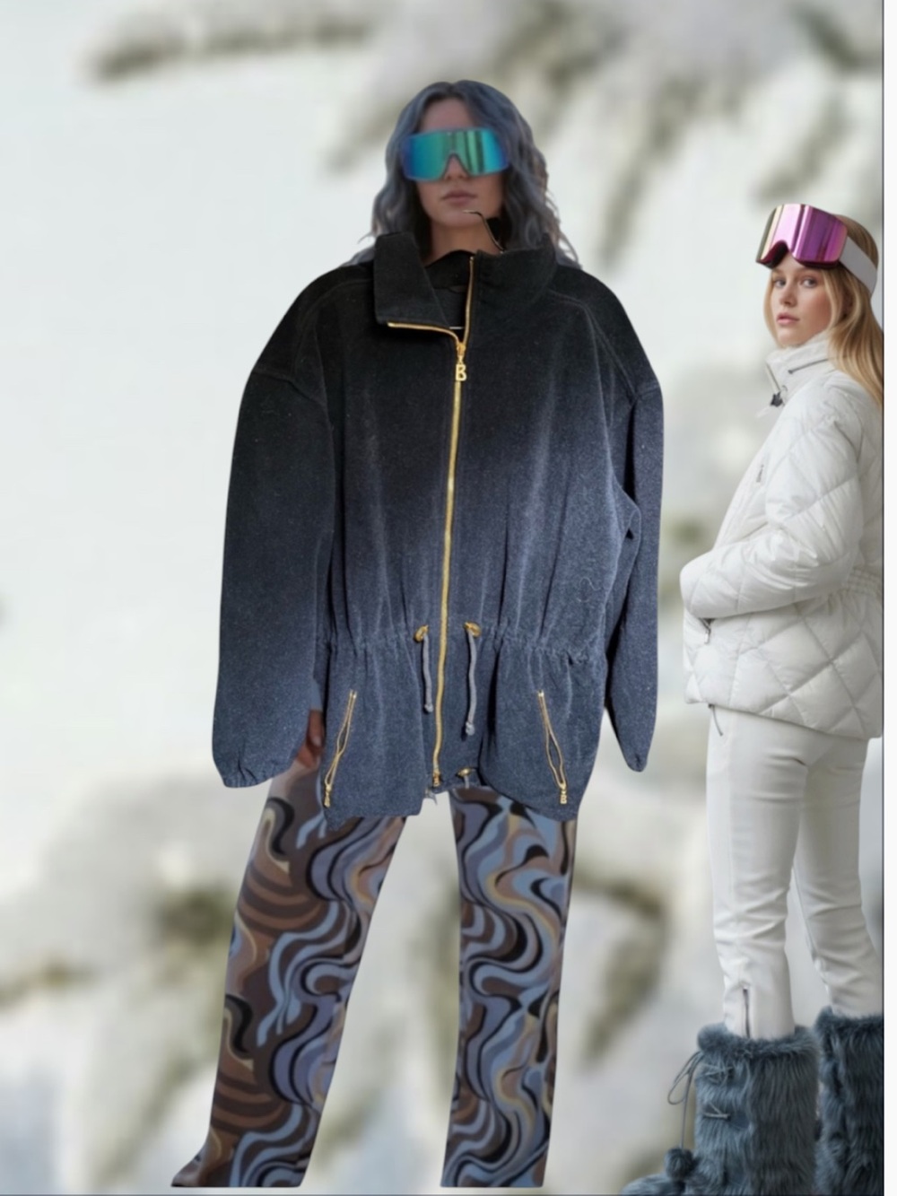 Bogner Navy Fleece Ski Jacket with Gold Accent